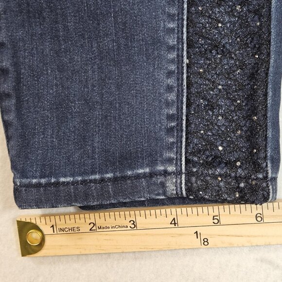 Chico's Black Label Ankle Jeans with lace detail and rhinestones Size 0 - Picture 11 of 11